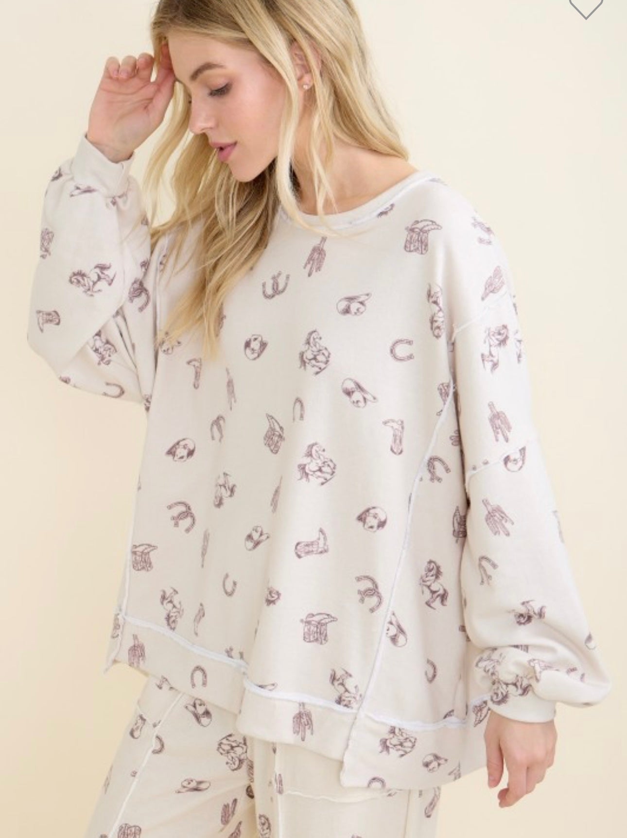 J Her Western twill knit sweatshirt pant set