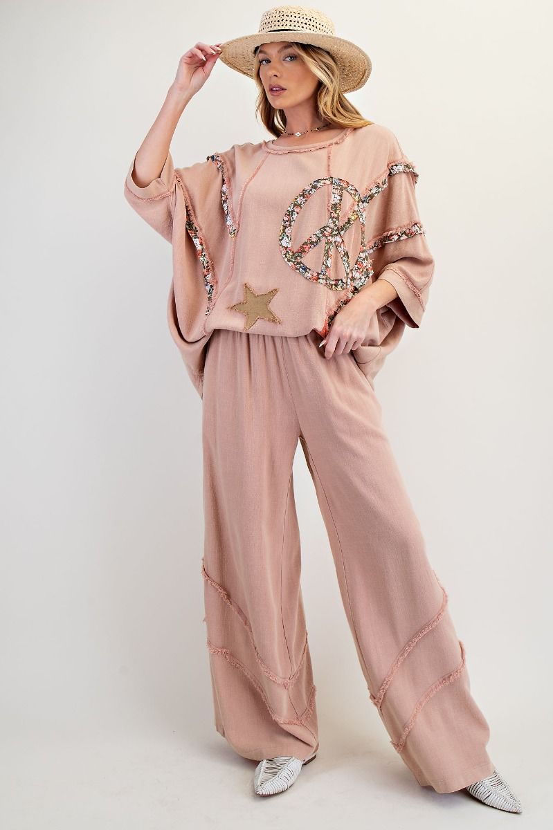 Easel LINEN PATCH MINERAL WASHED TUNIC SET