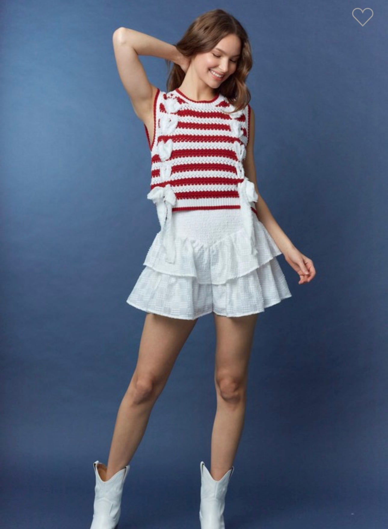 Game day crimson & white knit sweater with bows