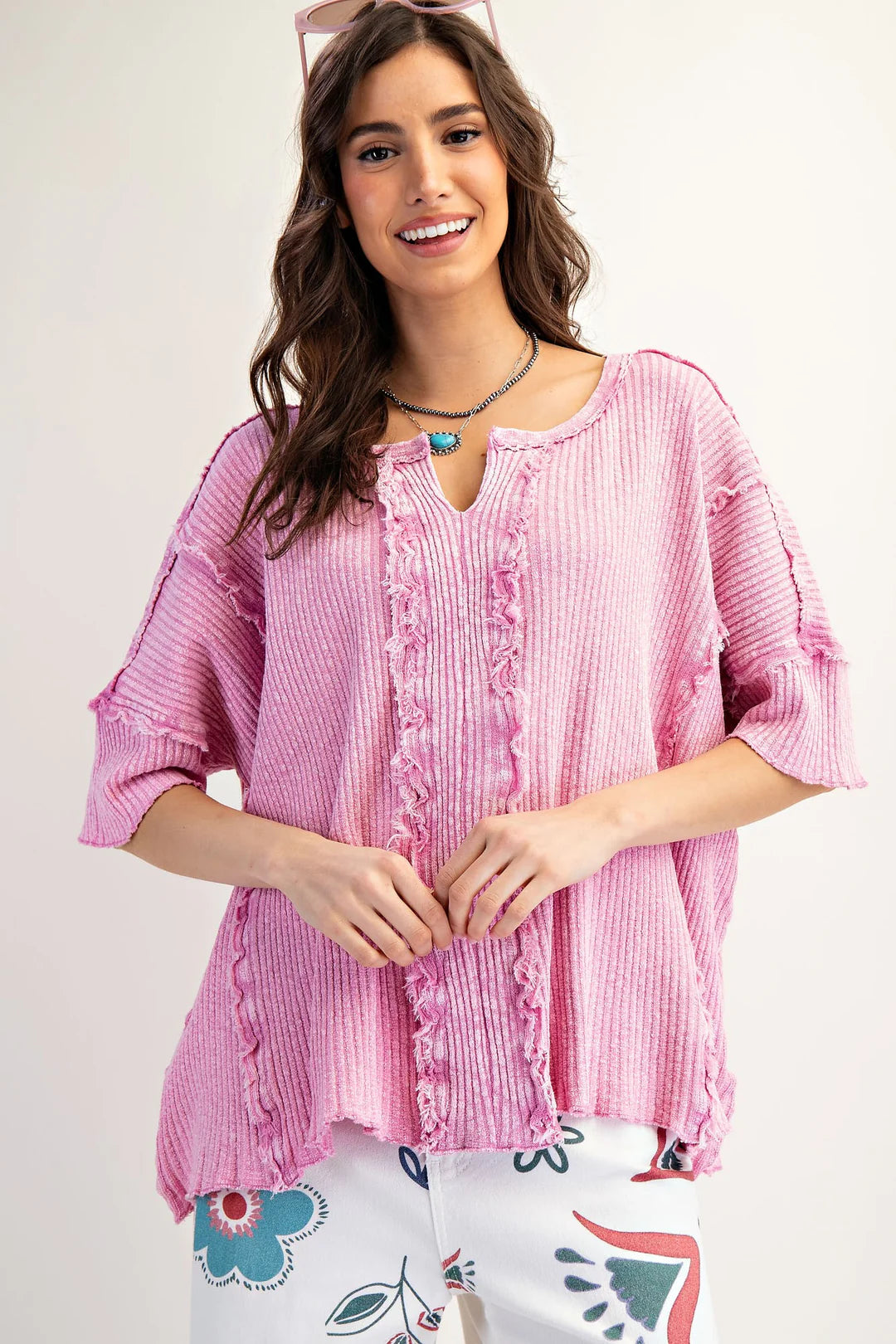 Easel ribbed calypso pink top