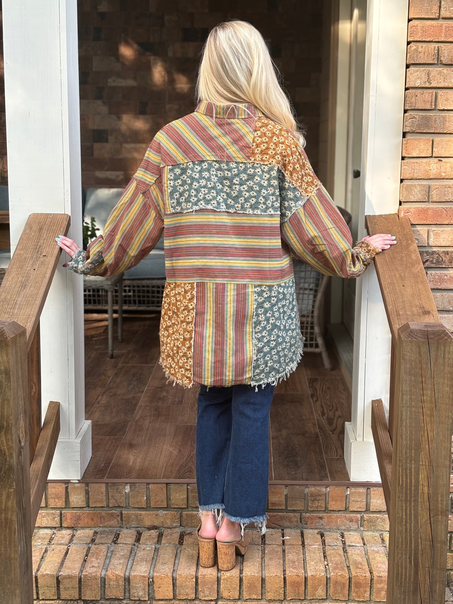 Oli and Hali mixed fabric button down