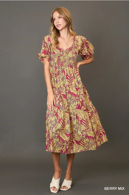 Umgee berry mix midi dress