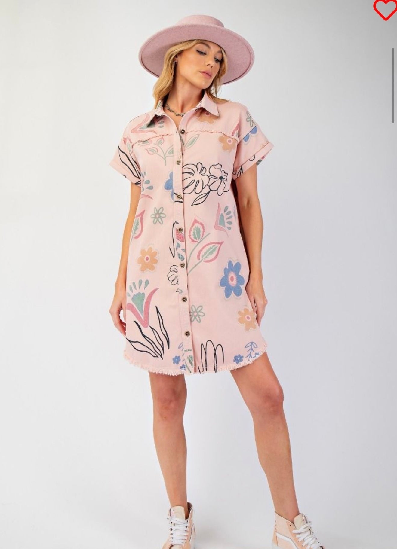 Easel printed button down dress blush