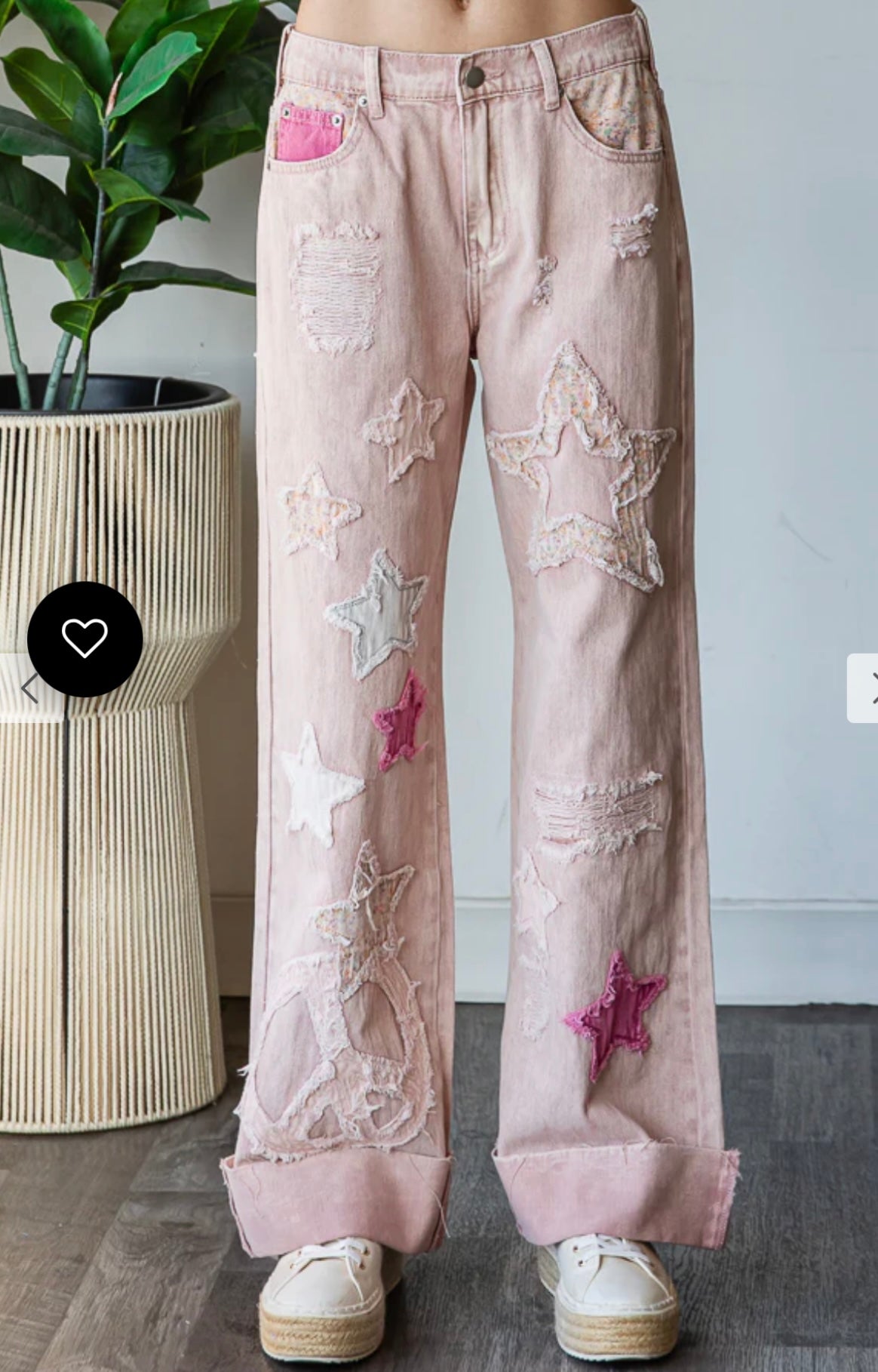 Oli and Hali peace + stars patchwork cuff jeans