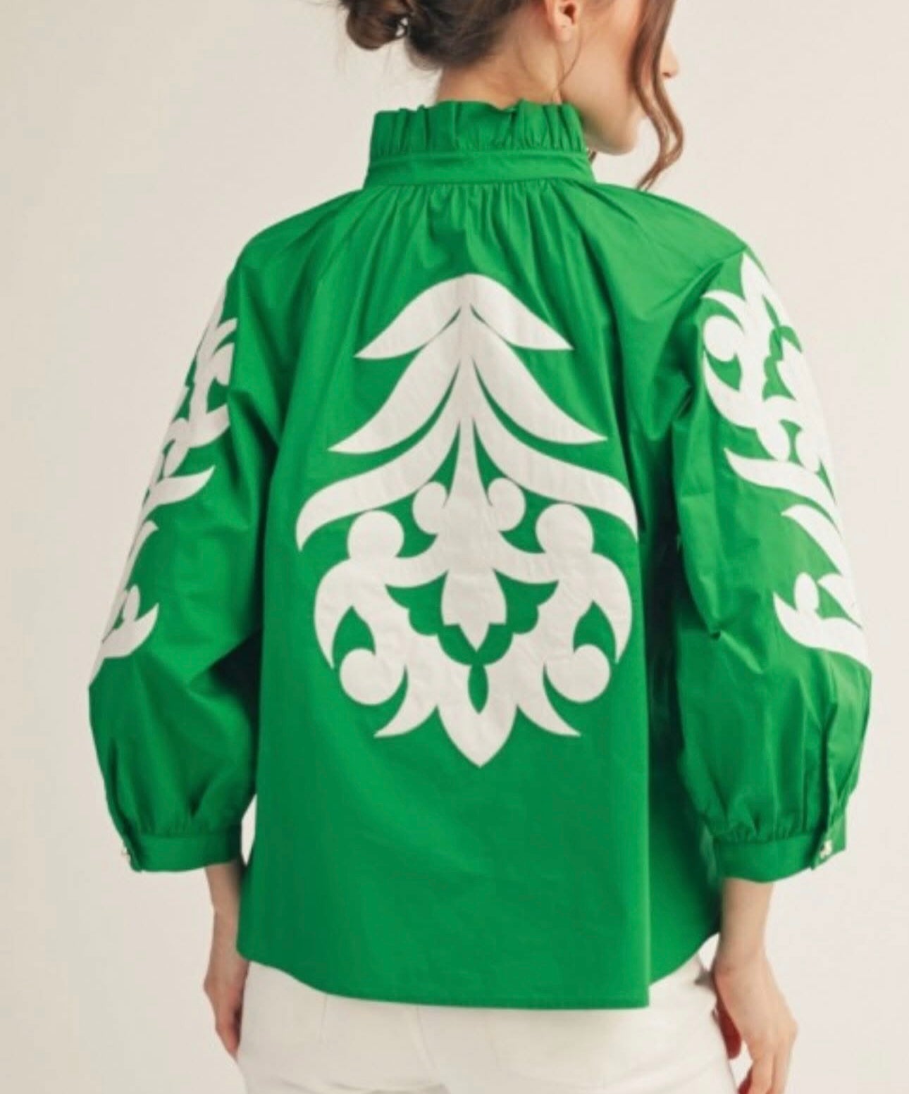 Jodifl Kelly green appliqué top