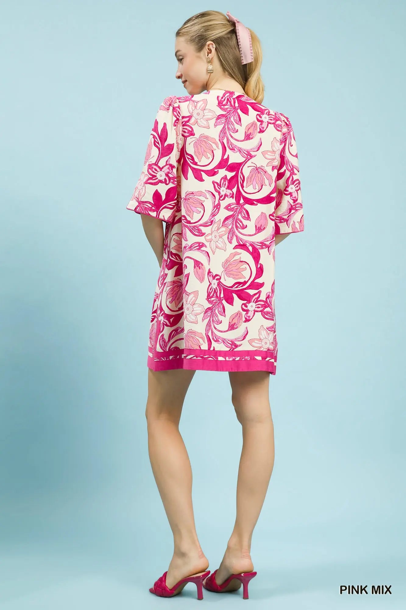 Umgee pink mix dress with neck tie