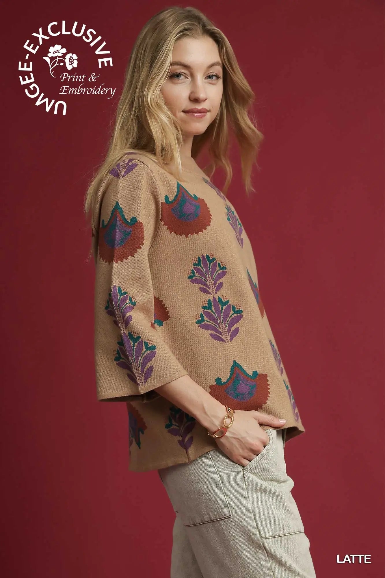 Umgee mock neck floral sweater