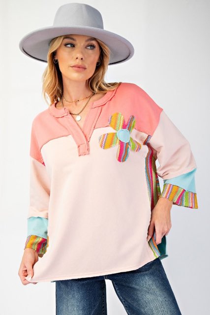 Easel patchwork flower jersey sweatshirt tops