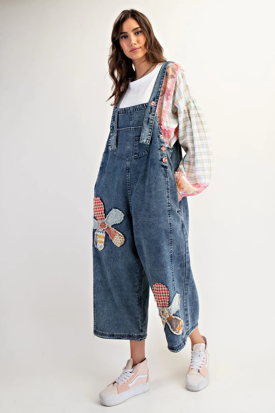 Easel patchwork denim overalls