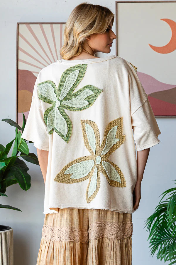 Oli and Hali Sage washed flower patch terry top