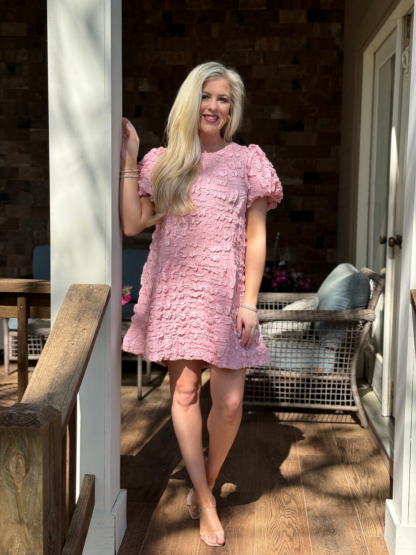 Umgee crinkle dresses with puff sleeve