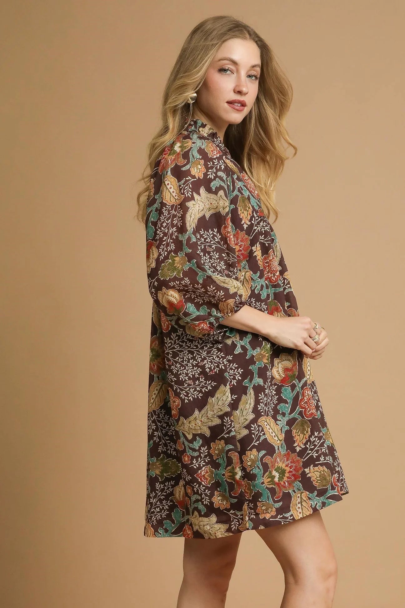 Umgee fall floral brown mix dress