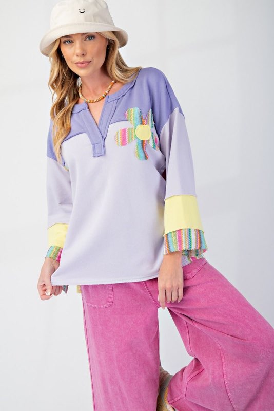 Easel patchwork flower jersey sweatshirt tops