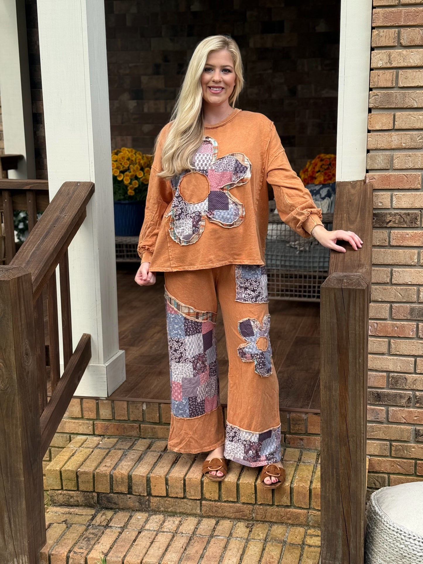 J Her patch knit pant sets