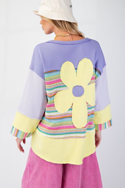 Easel patchwork flower jersey sweatshirt tops