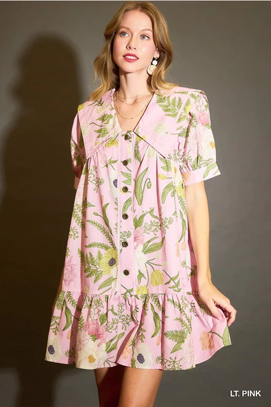 Umgee baby pink floral collared dress