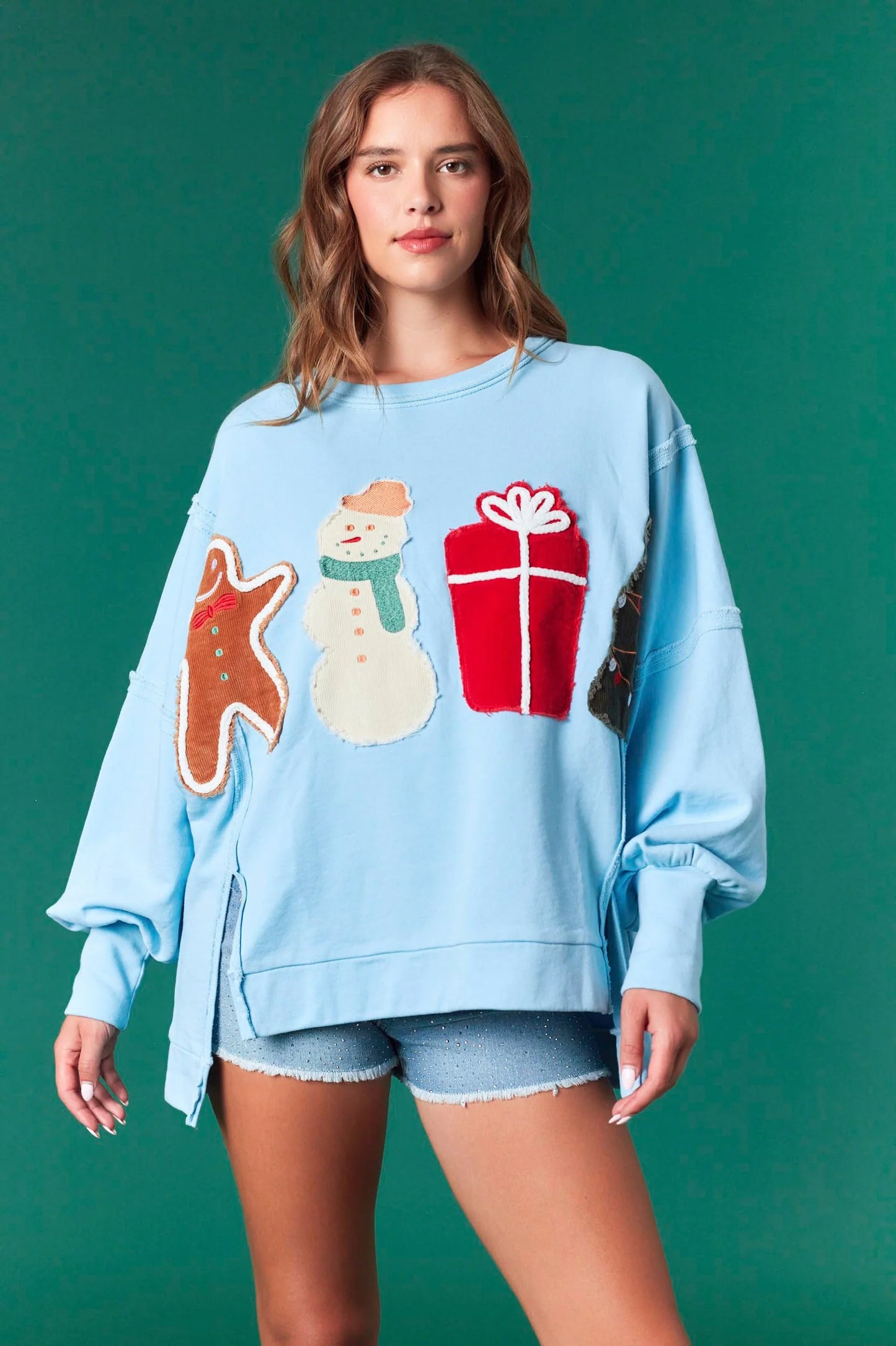 Fantastic Fawn Christmas knit patch sweatshirt