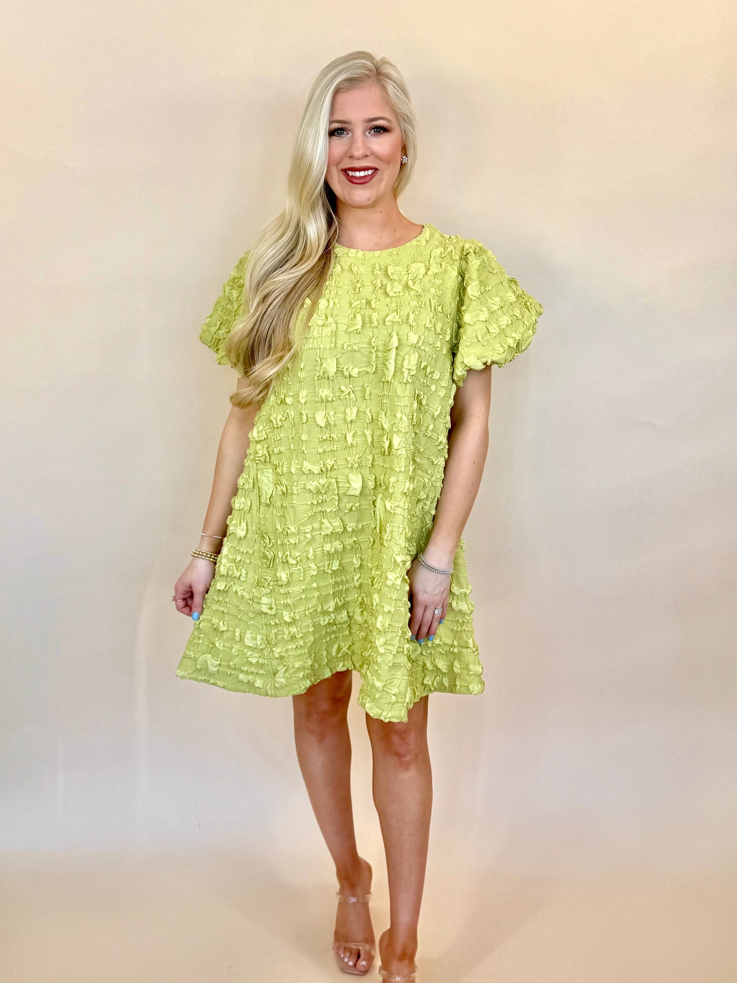 Umgee crinkle dresses with puff sleeve