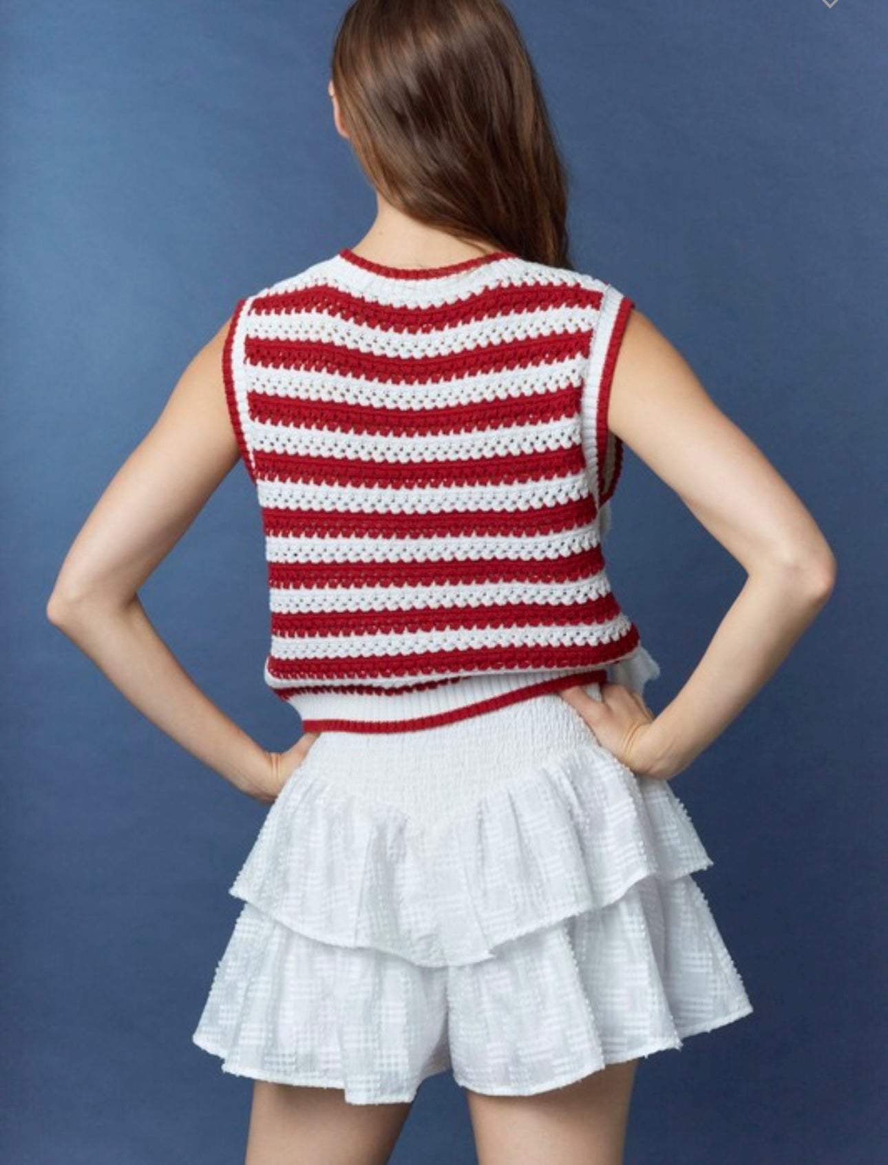 Game day crimson & white knit sweater with bows