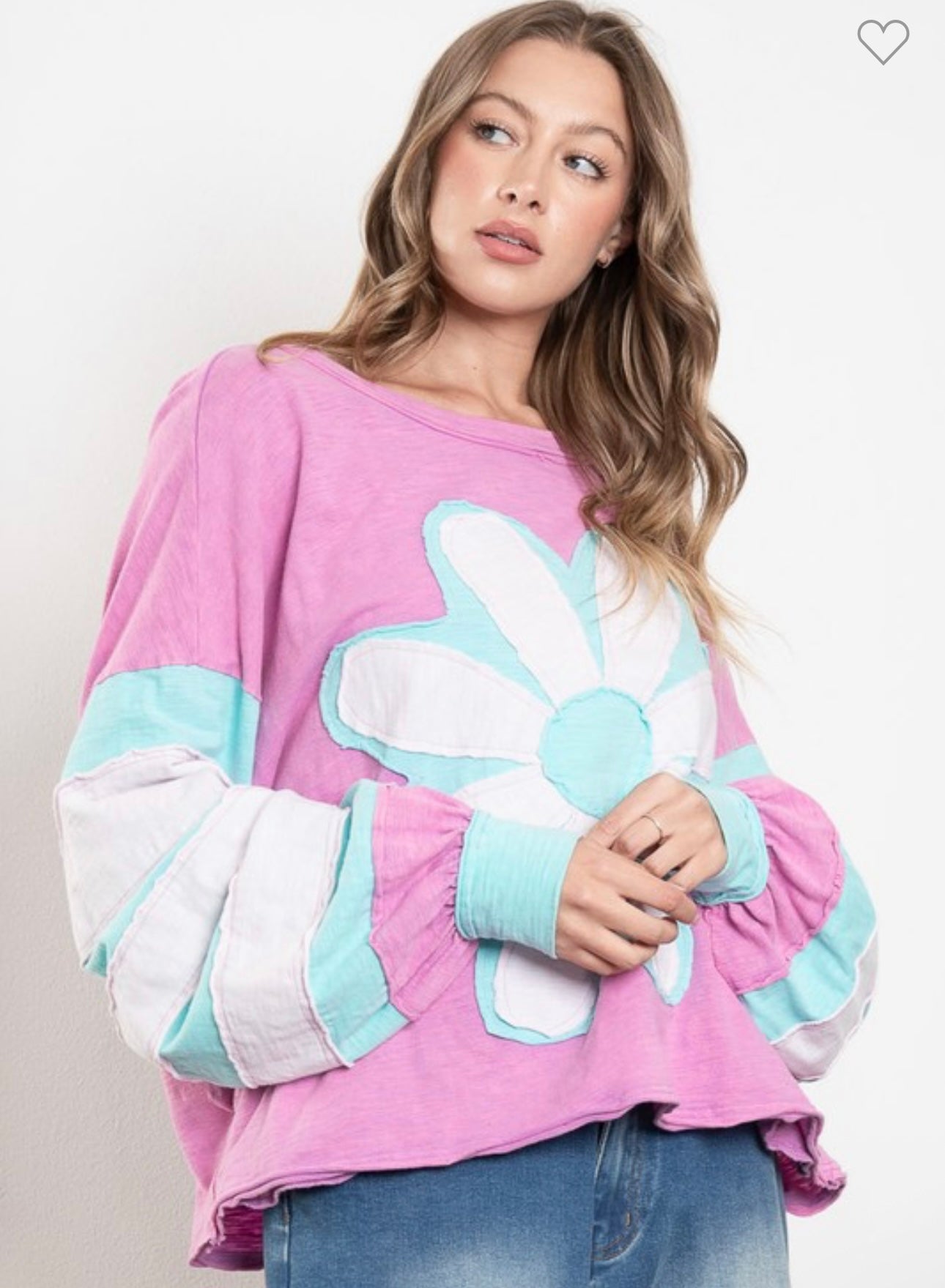 Blue velvet pink & mint daisy top