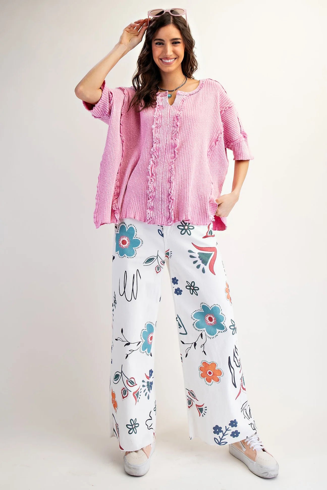 Easel ribbed calypso pink top