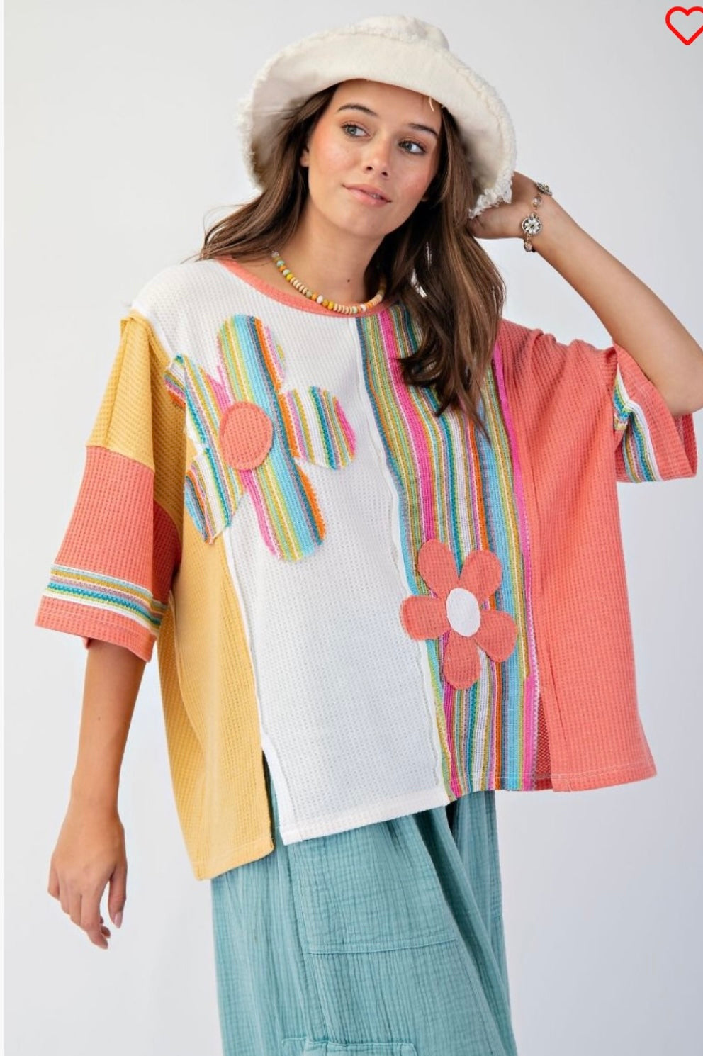 Easel Color block patchwork daisy top