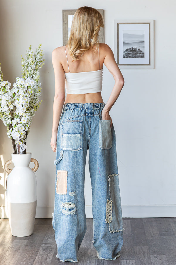Oli and Hali patchwork frayed hem jeans