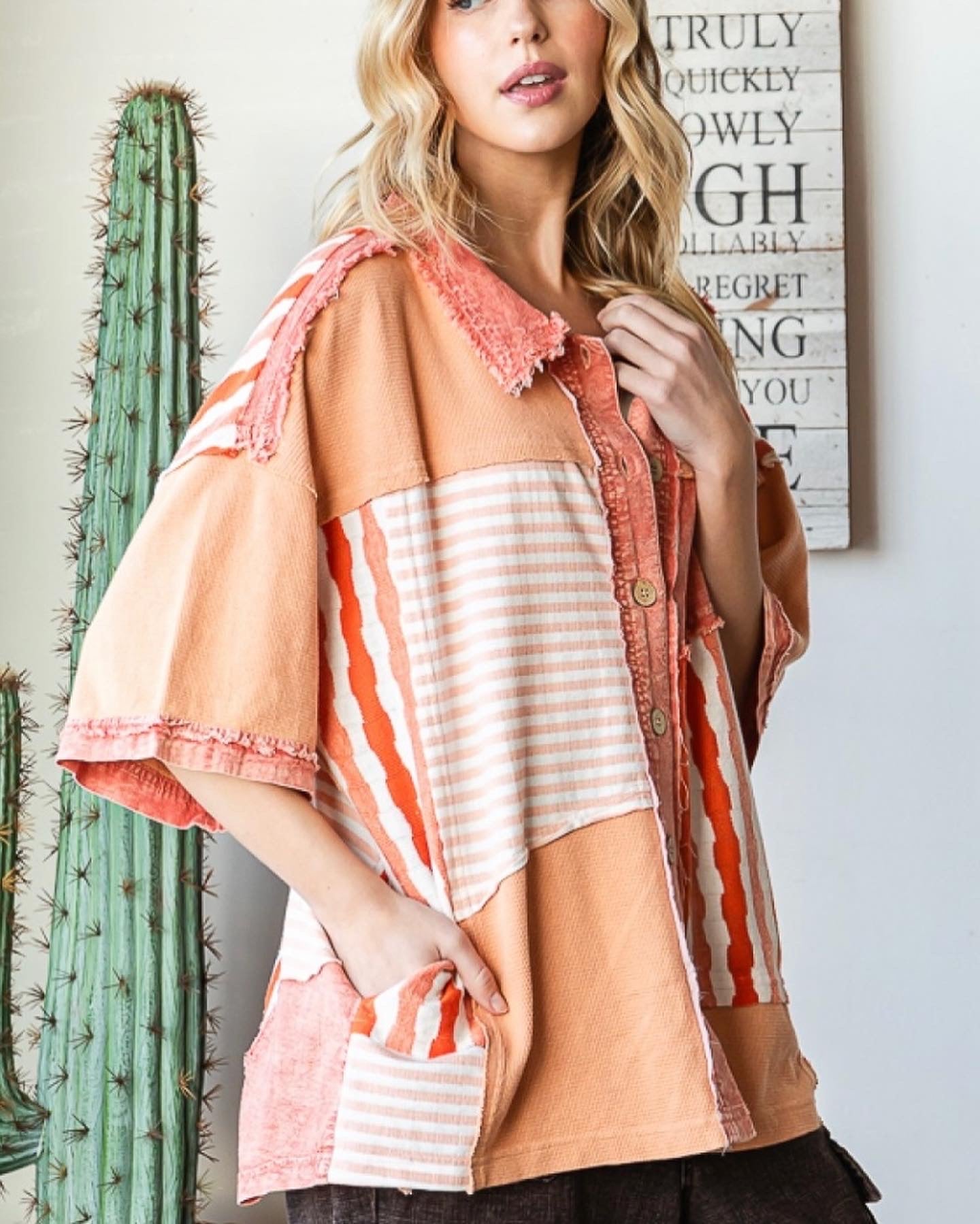 Oli and Hali patchwork button down top