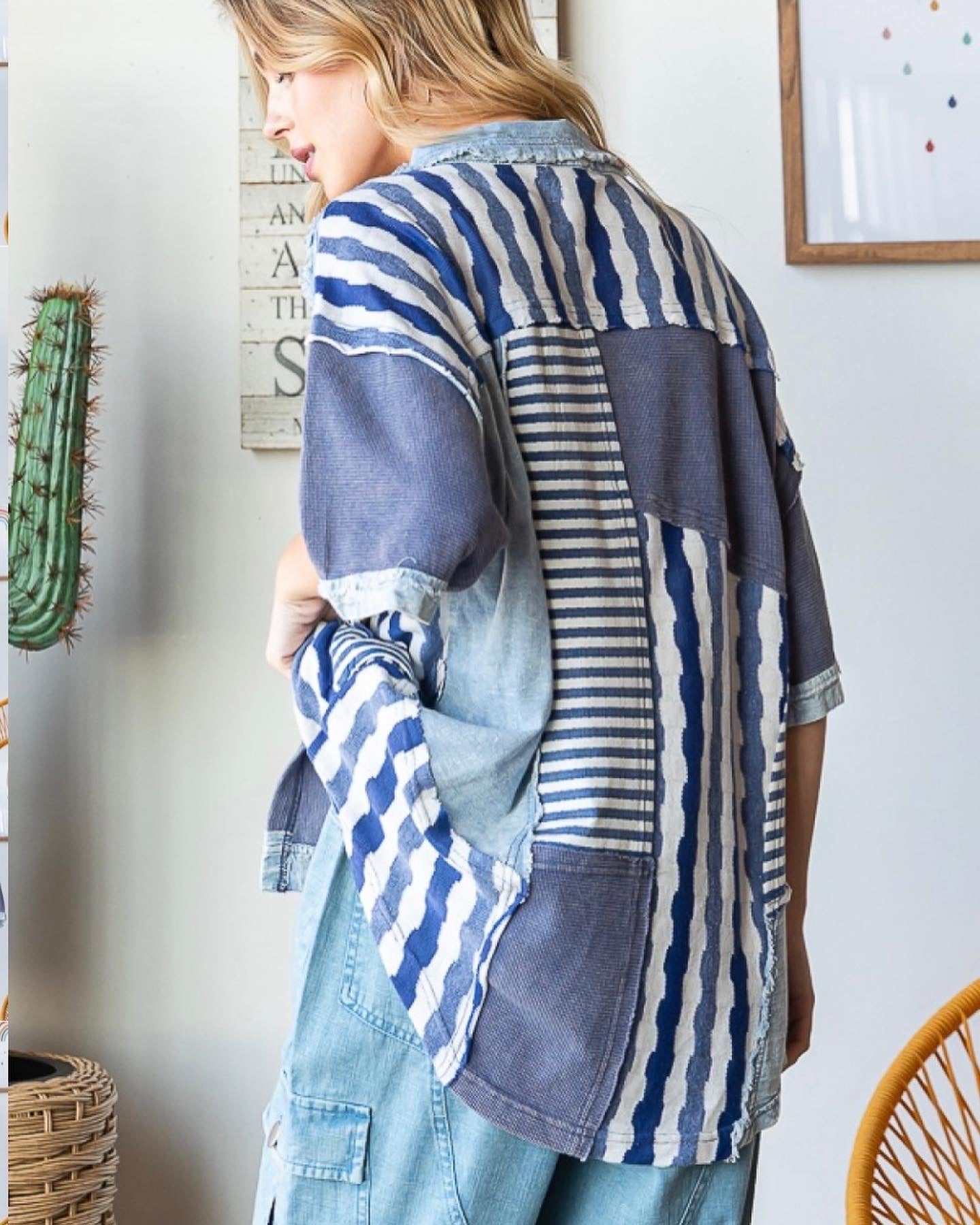 Oli and Hali patchwork button down top