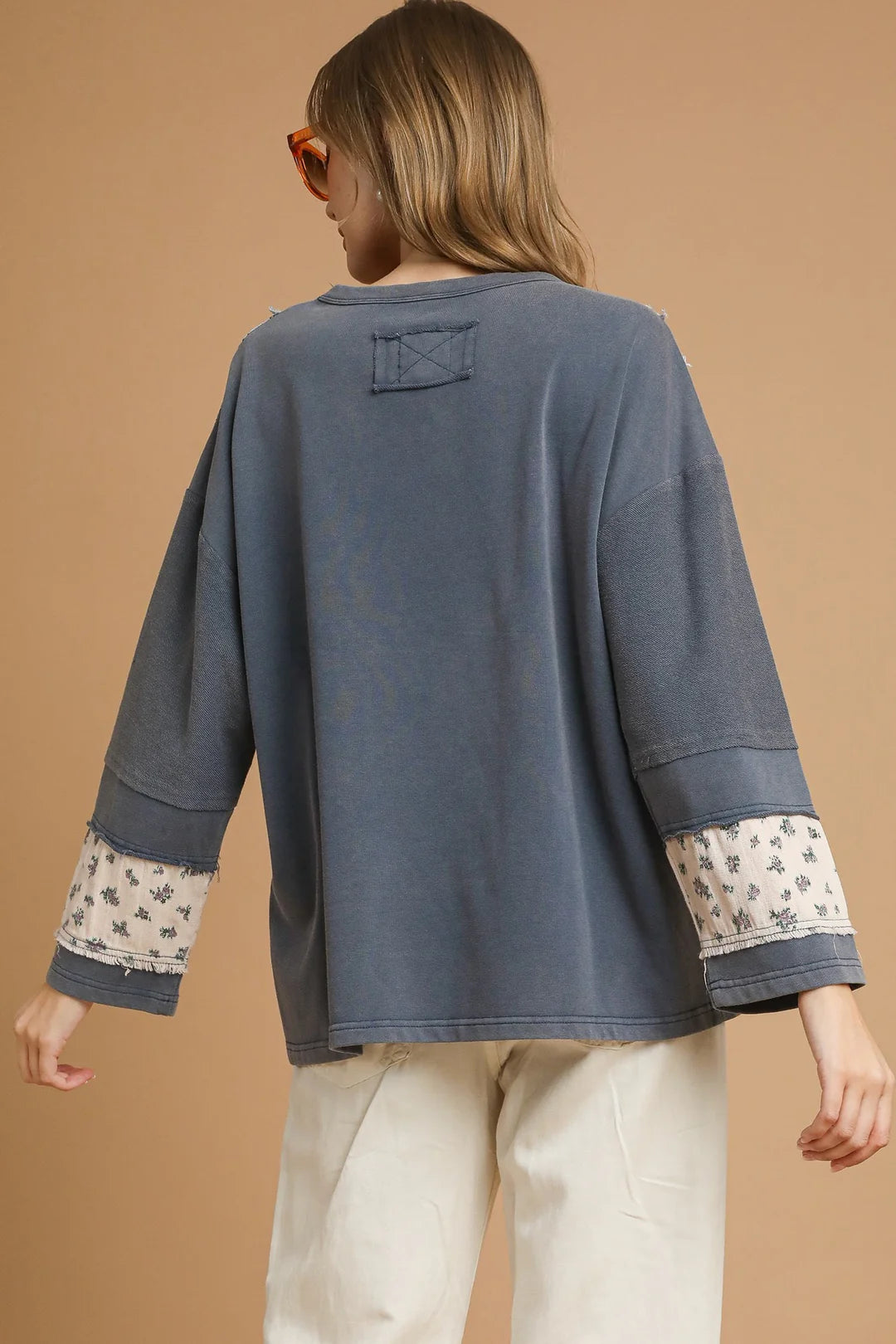 Umgee terry knit patch sweatshirt tops