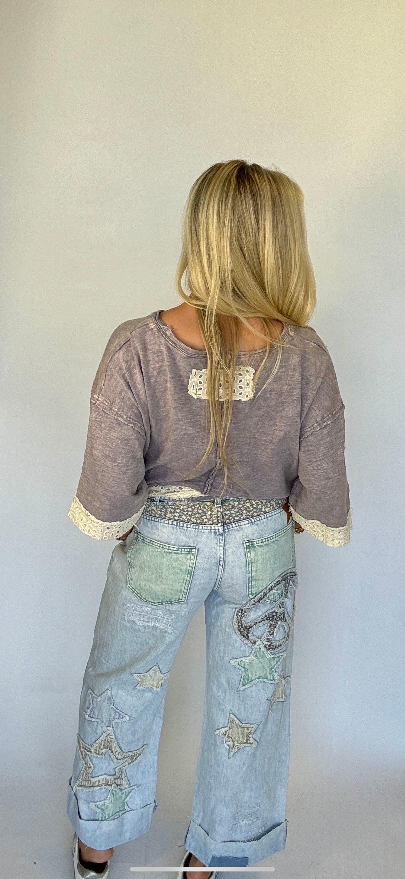 Oli and Hali lace bow top light denim