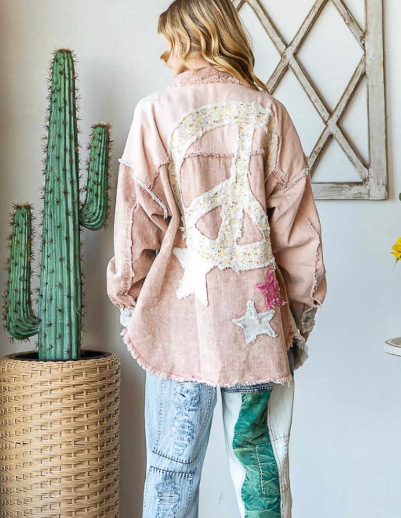 Oli and Hali washed peace sign jacket