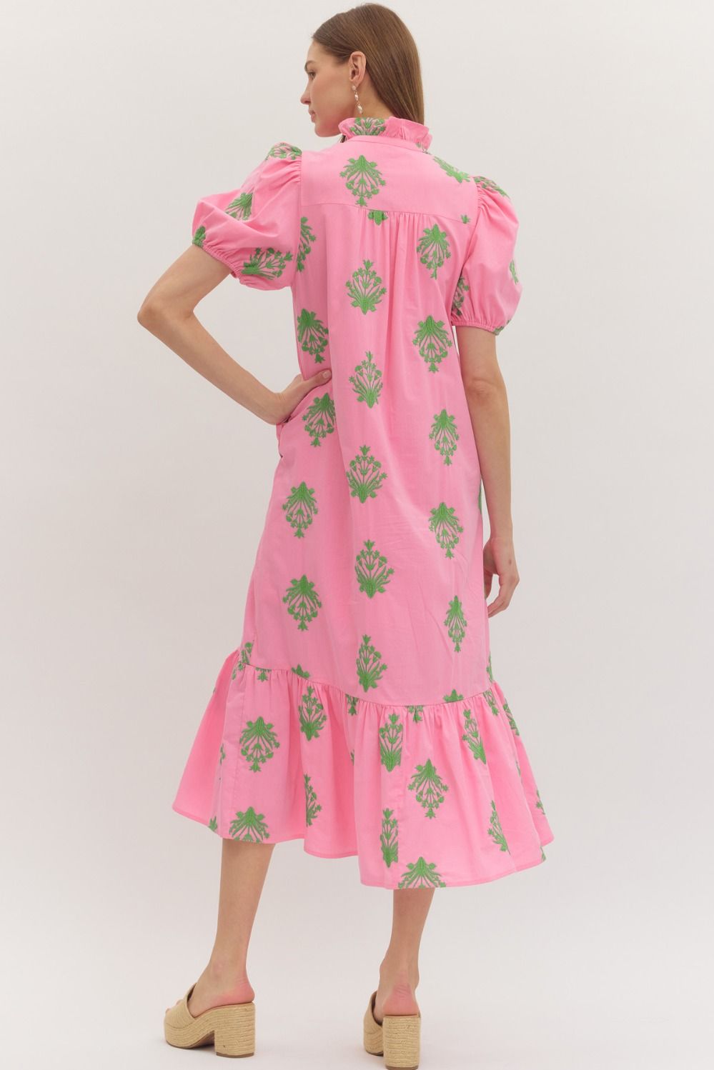 Entro bubblegum pink embroidered midi