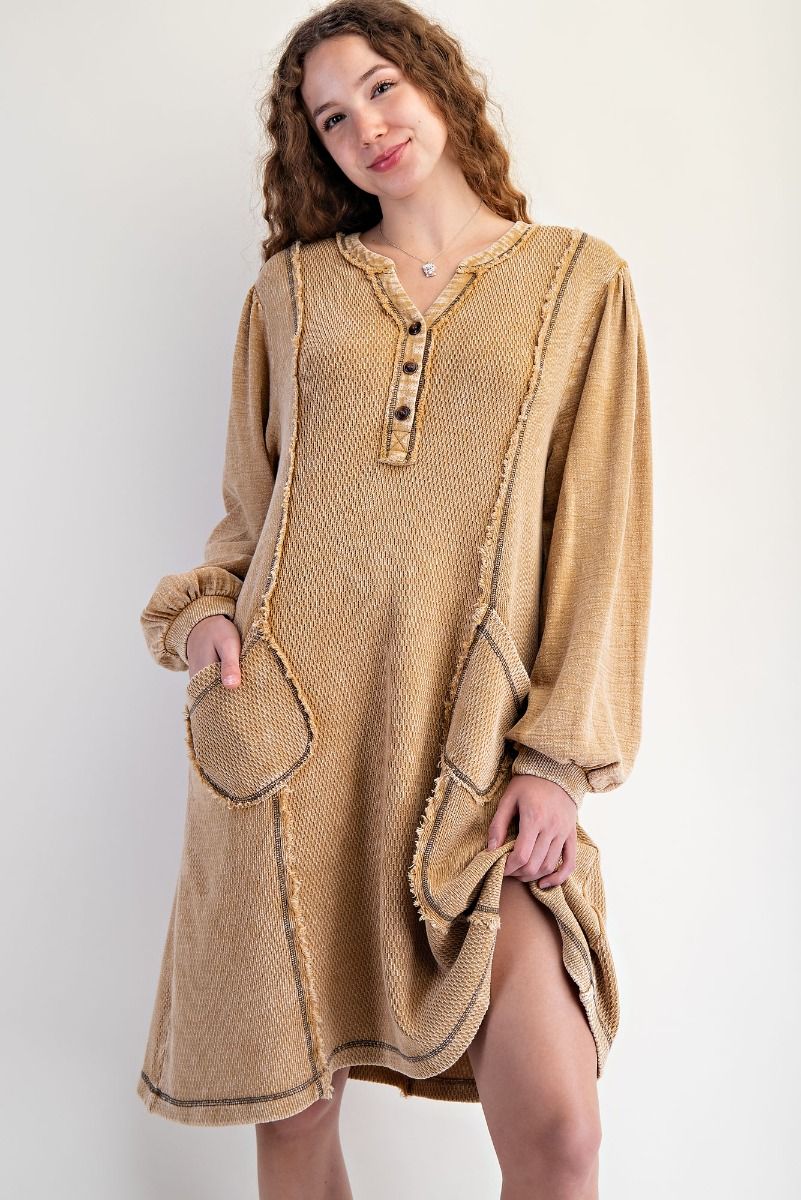 Easel THERMAL MINERAL WASHED HENLEY DRESS