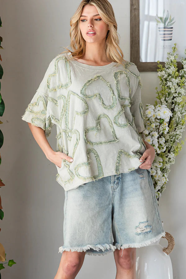 Oli and Hali all over heart patch top mint