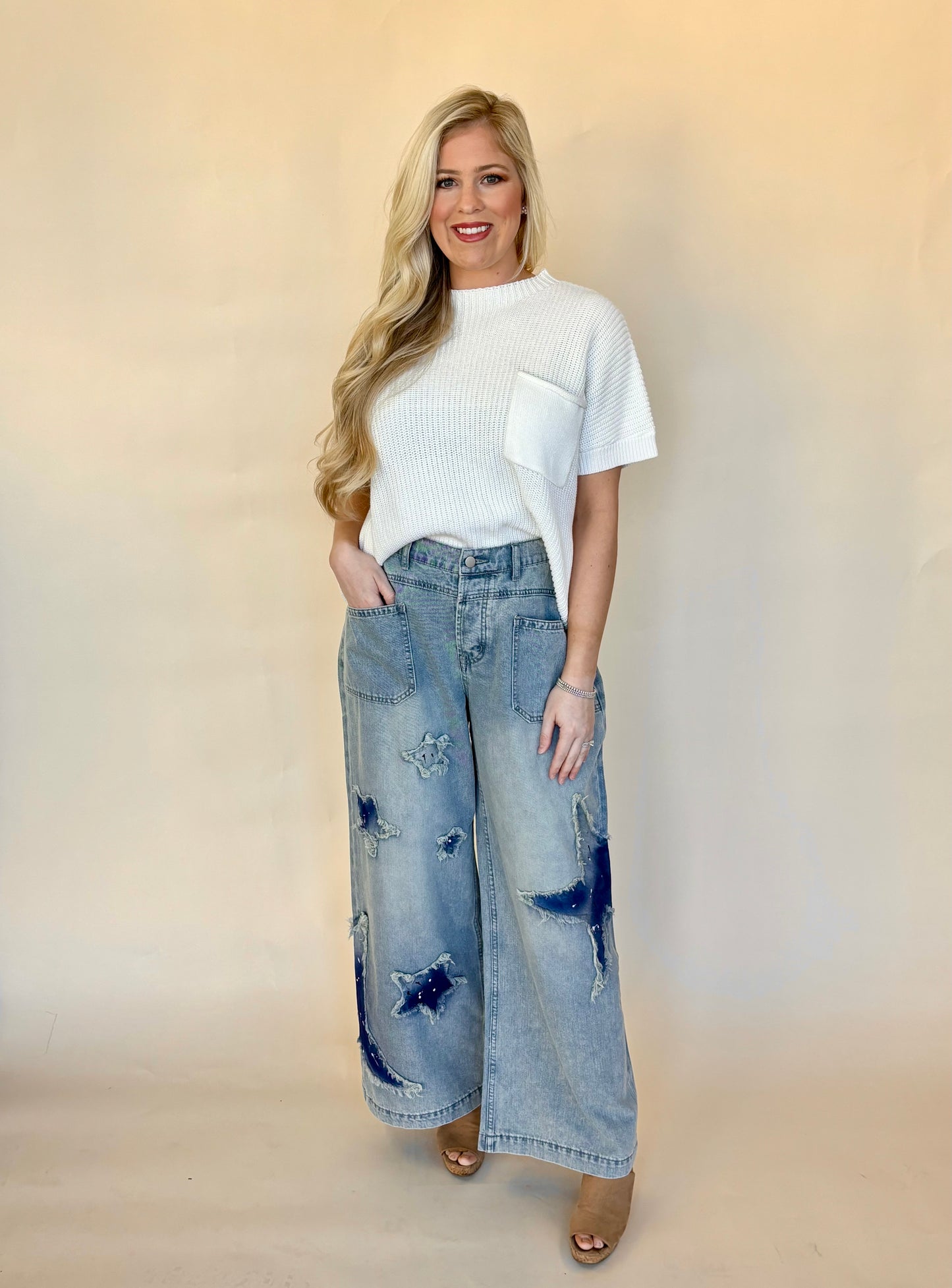 Blue velvet star and moon jeans