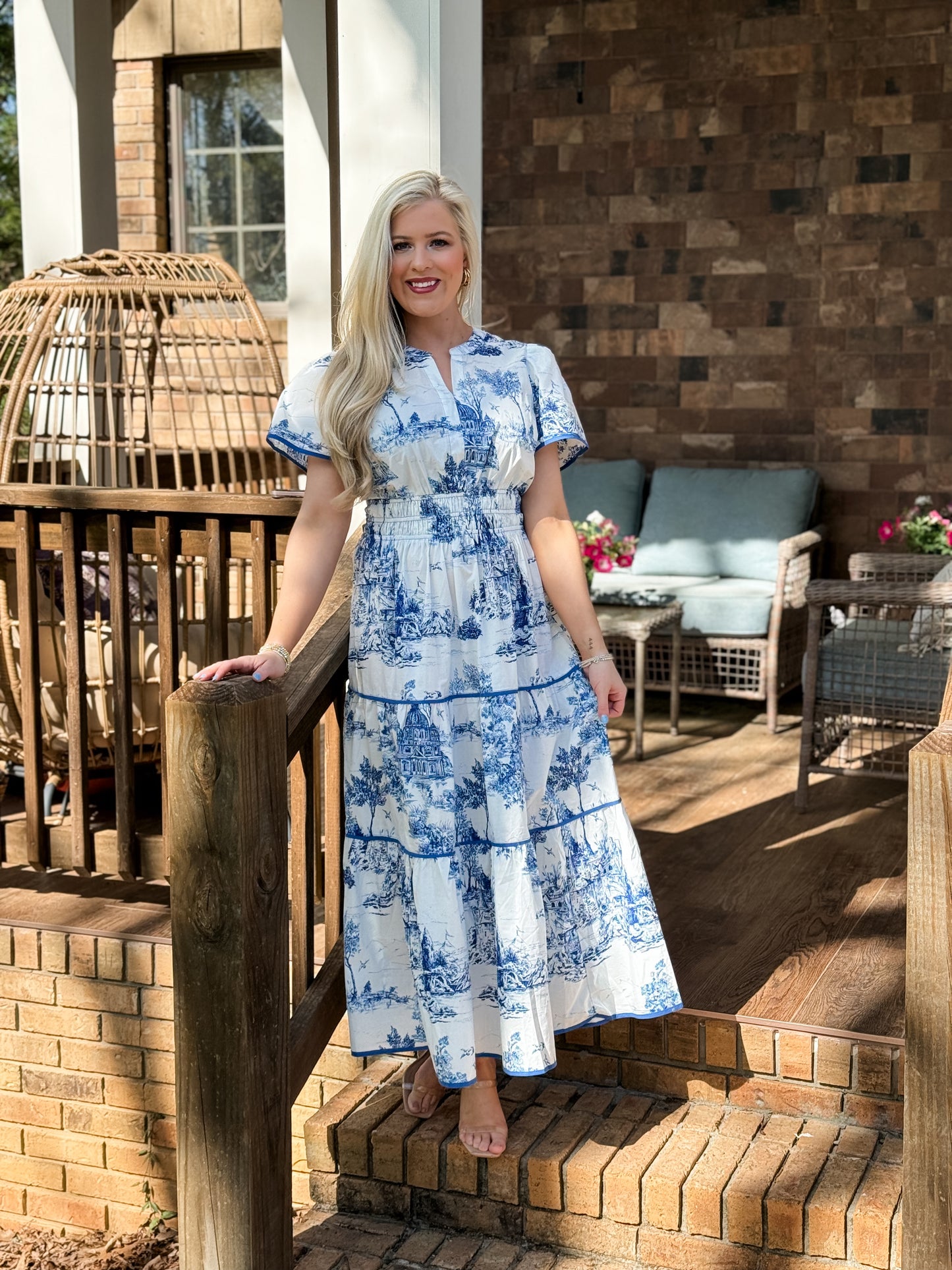 Umgee blue toile midi dress