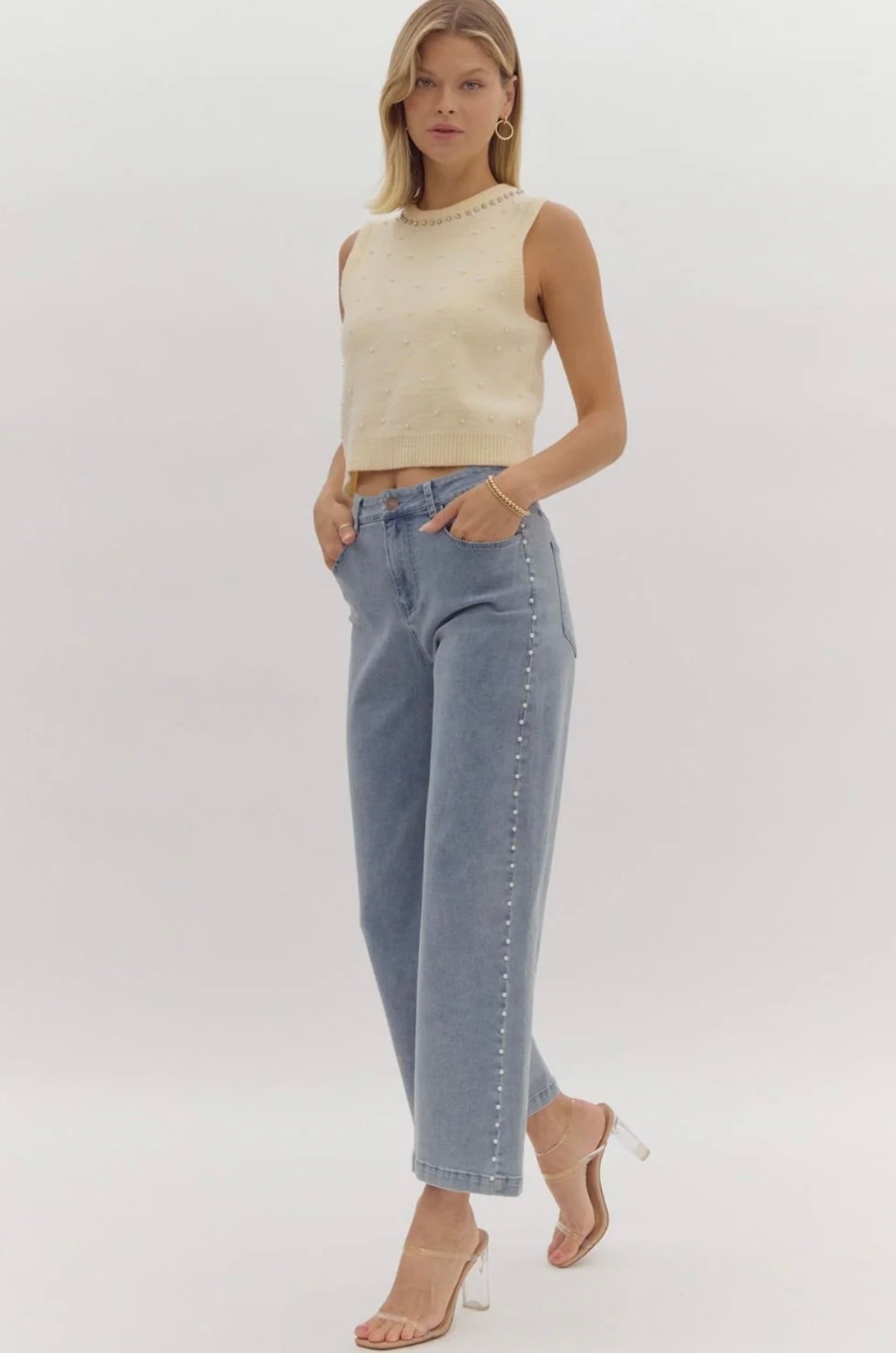 Entro pearl detailed cropped jeans