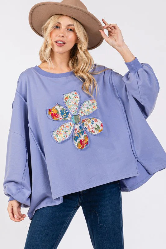 Sage and fig daisy appliqué sweatshirt