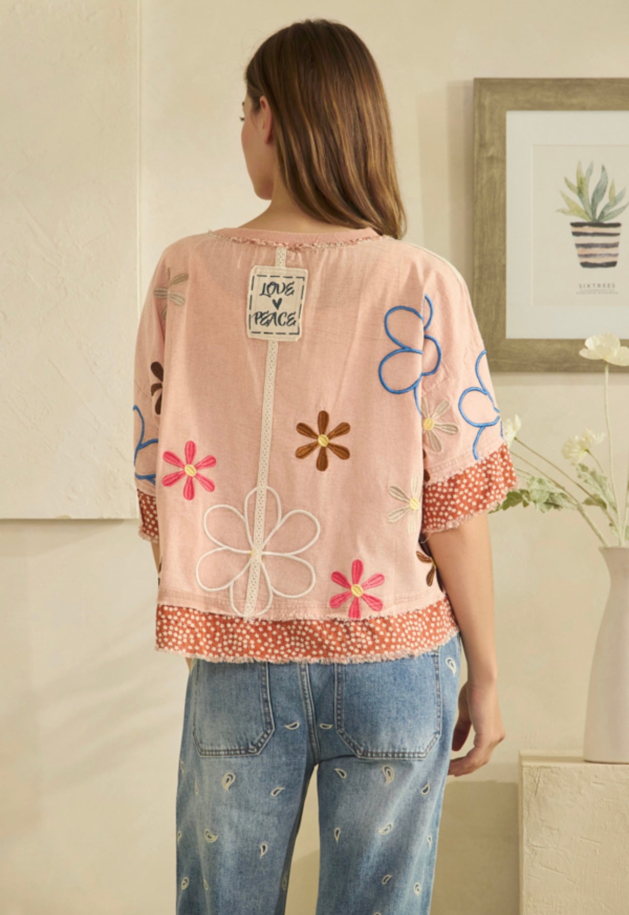 Oli and Hali blush embroidered top