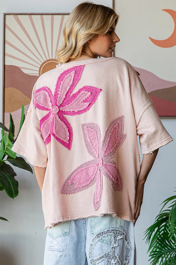 Oli and Hali blush washed flower patch terry top