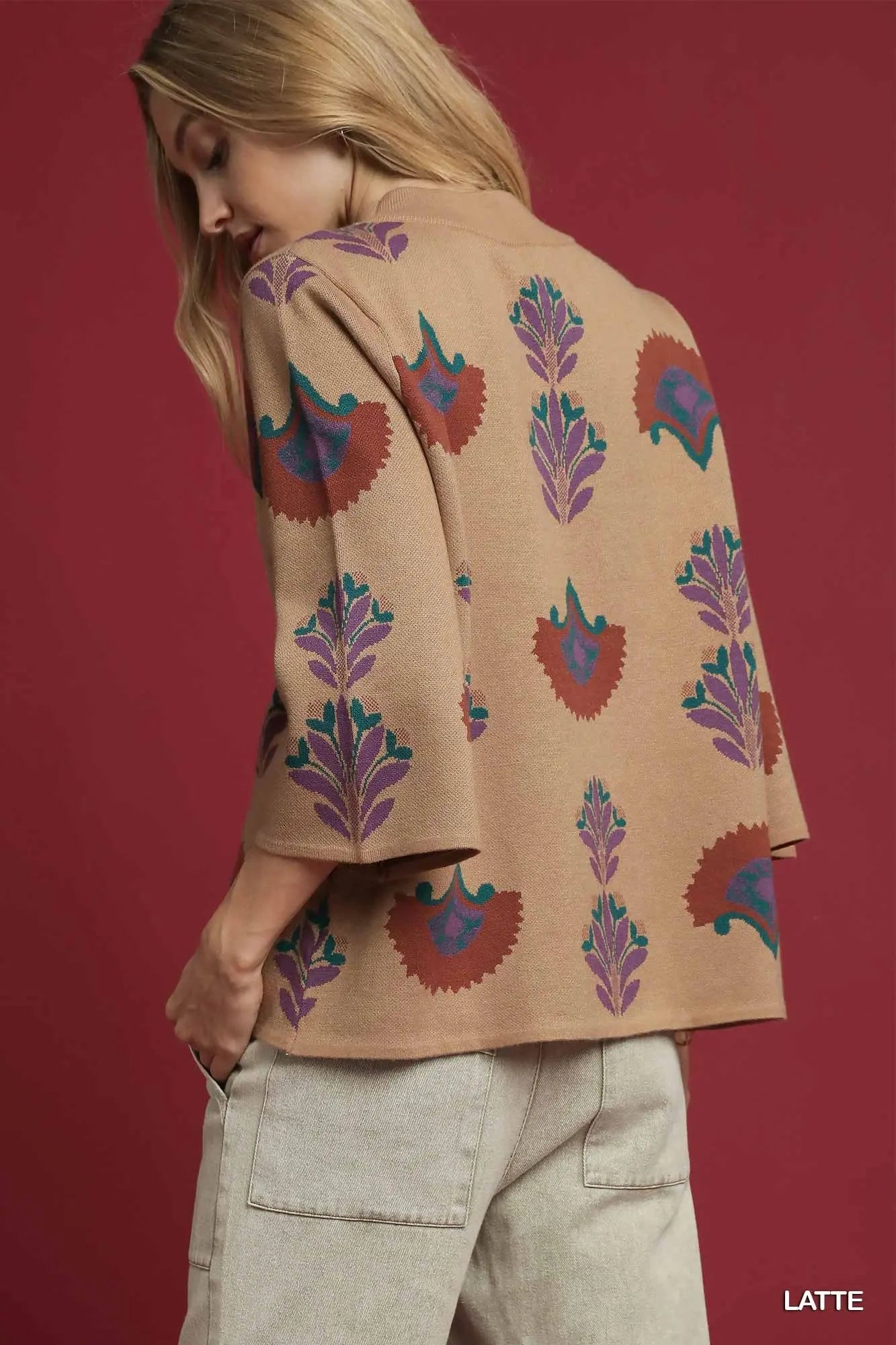 Umgee mock neck floral sweater