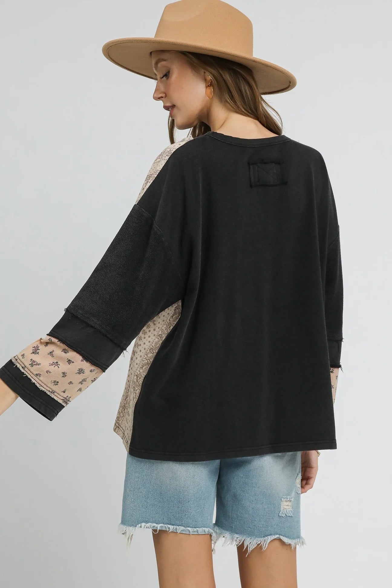 Umgee terry knit patch sweatshirt tops
