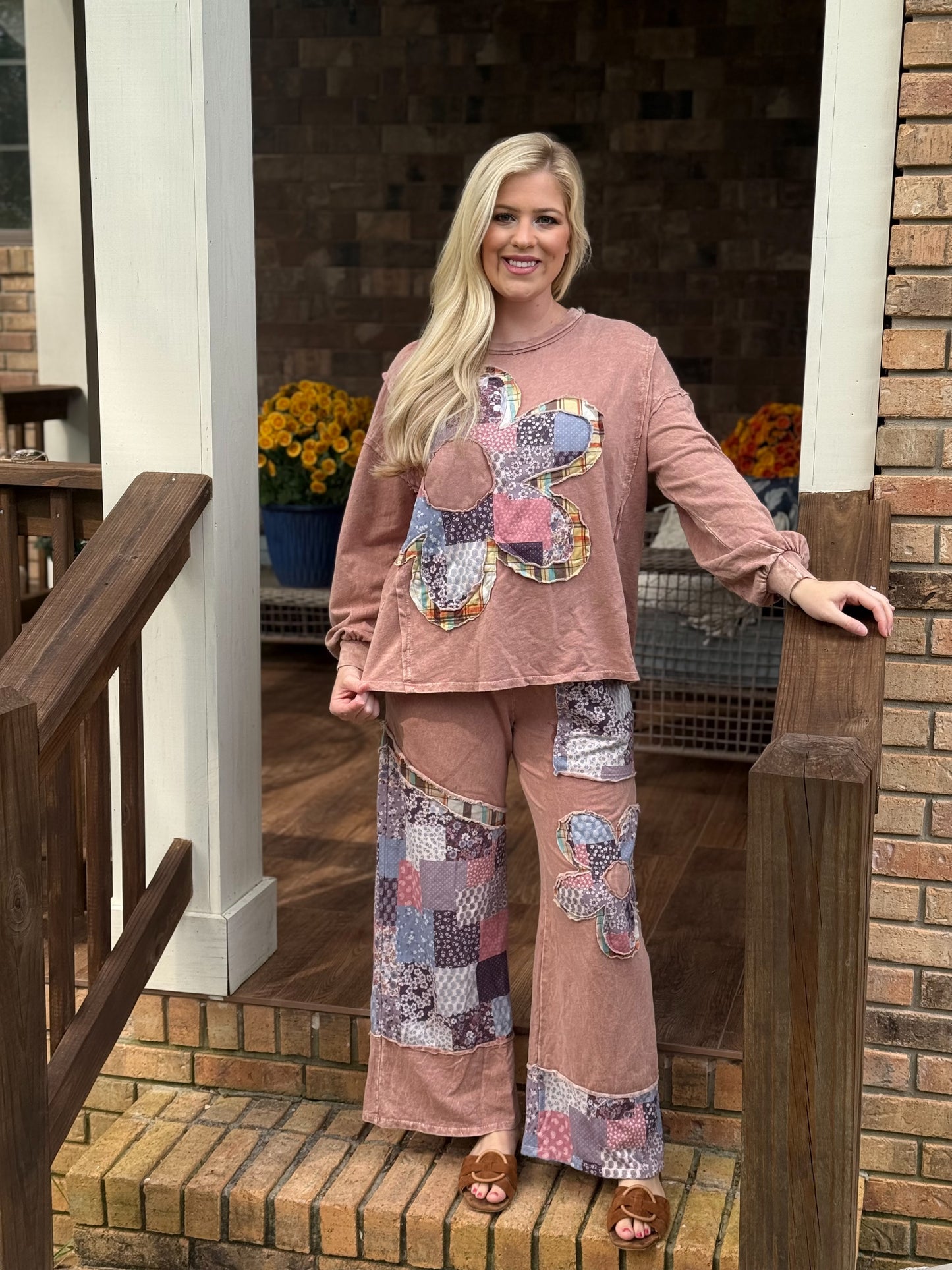 J Her patch knit pant sets