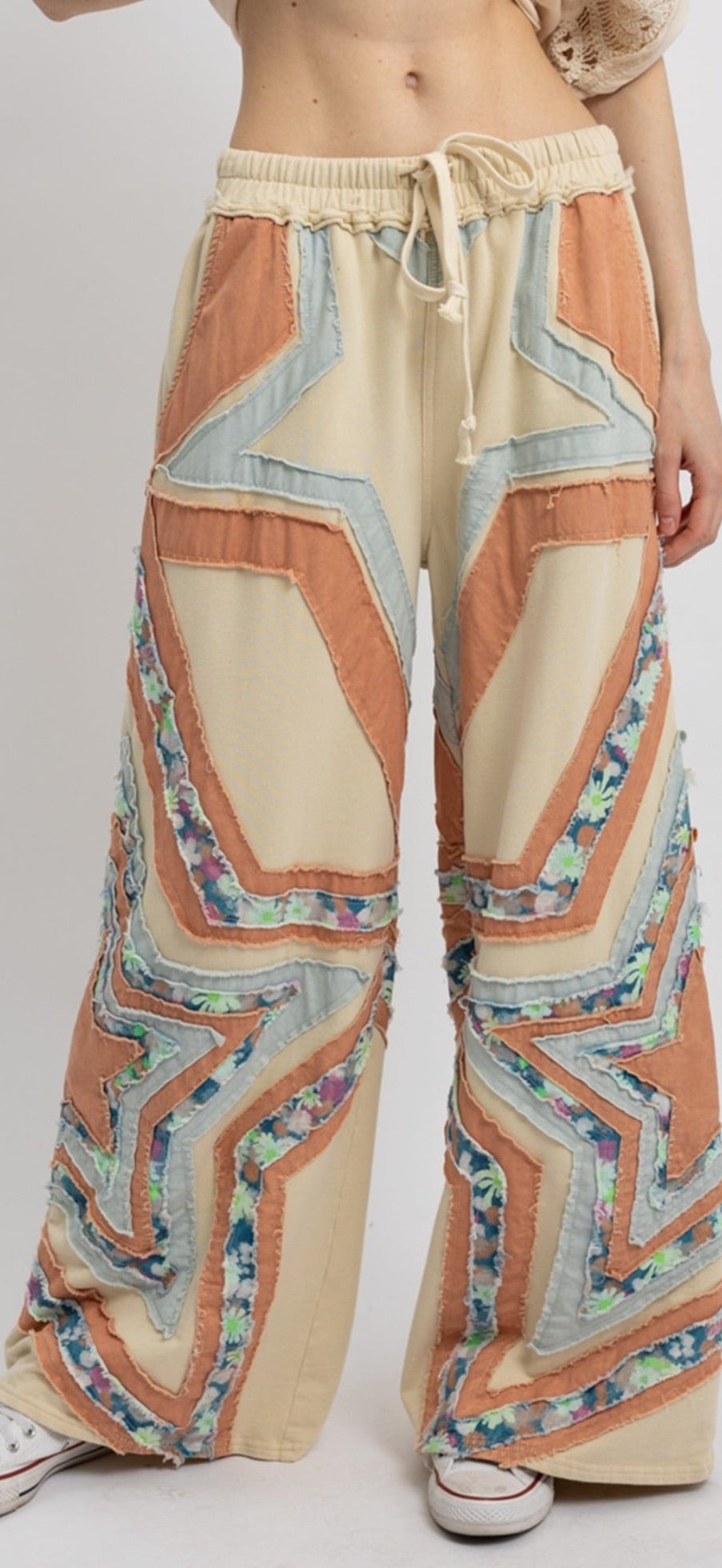 Blue velvet star knit patch pants