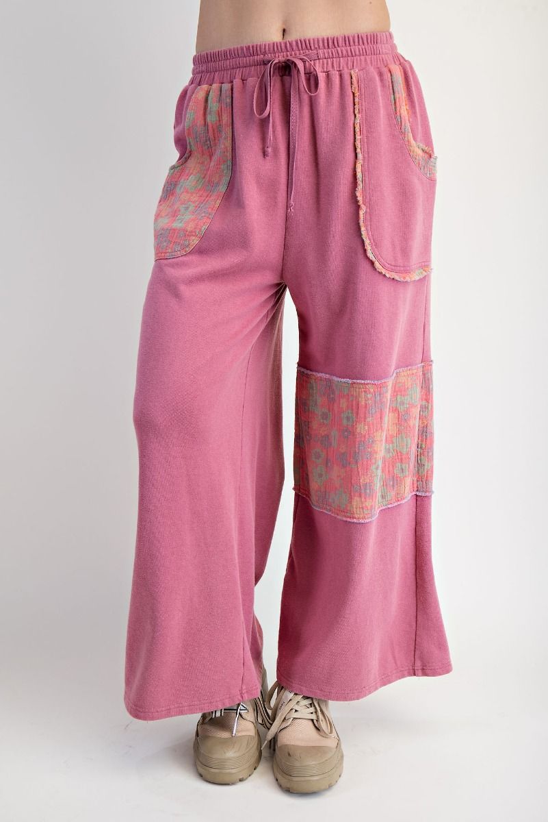 EASEL FLORAL PRINT MOCK NECK WASHED TERRY SET