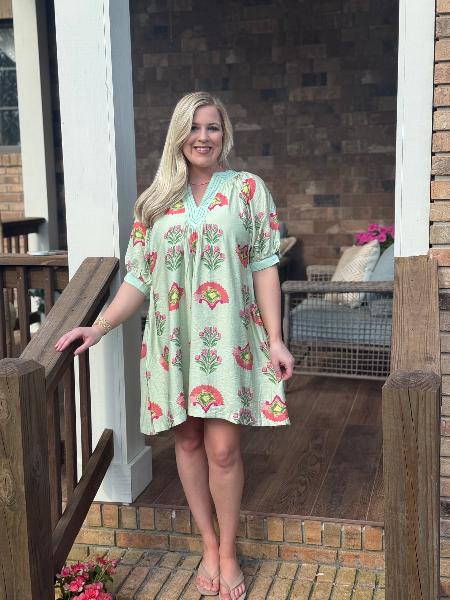 Jodfil Sage green floral collared dress