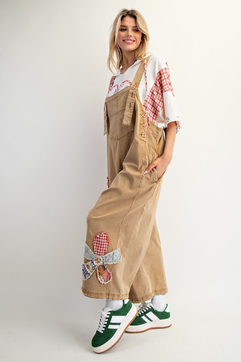 Easel patchwork overalls camel