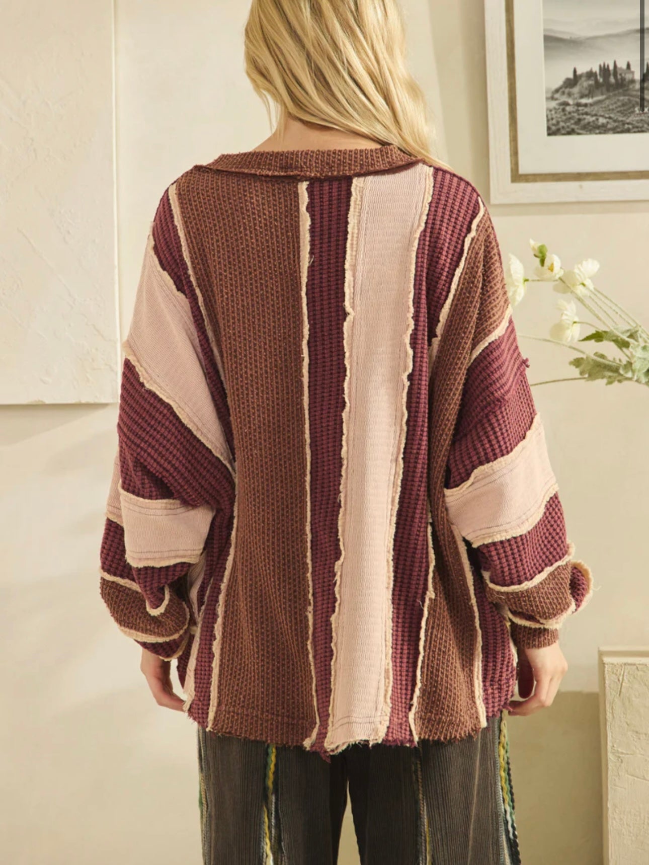 Oli and Hali burgundy mix knit sweater button down