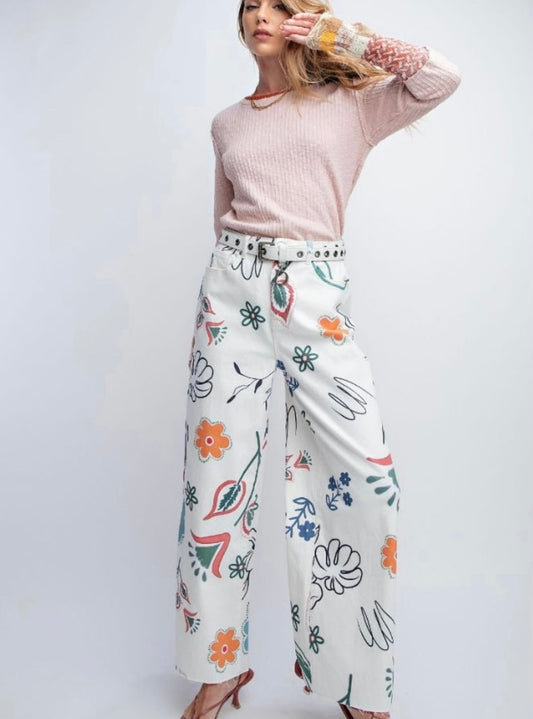 Easel printed wide leg cropped pants